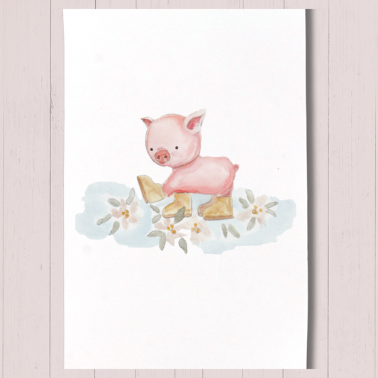 "Puddle Pig" Greeting Card